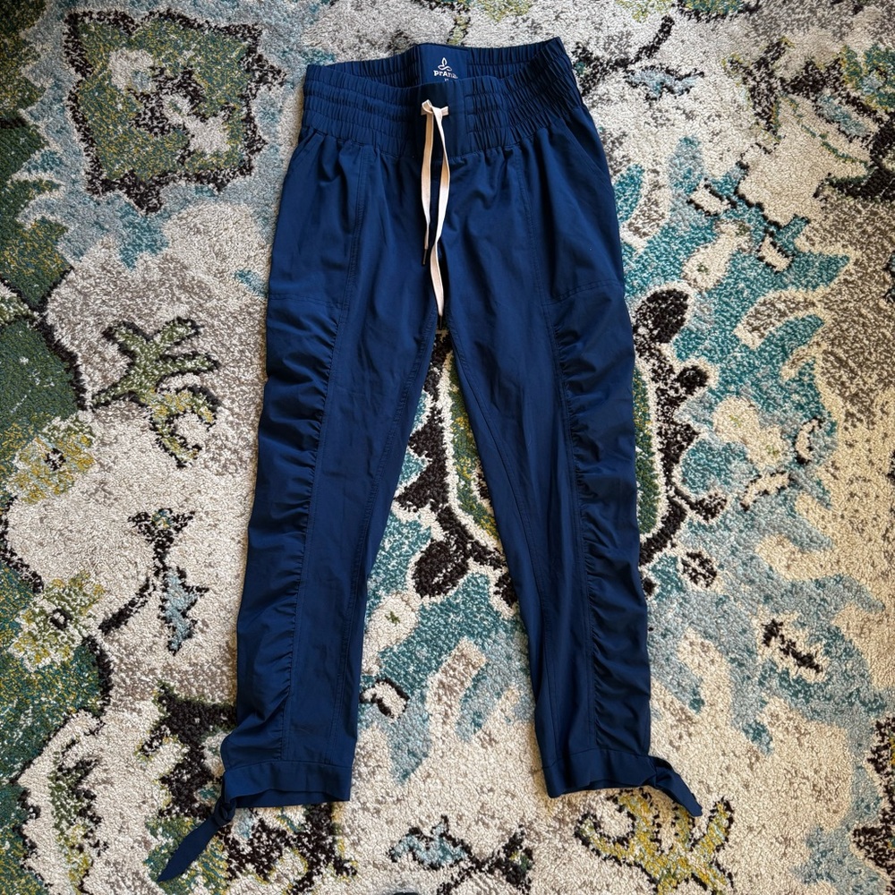Prana Navy Drawstring Pants with Side Ruching